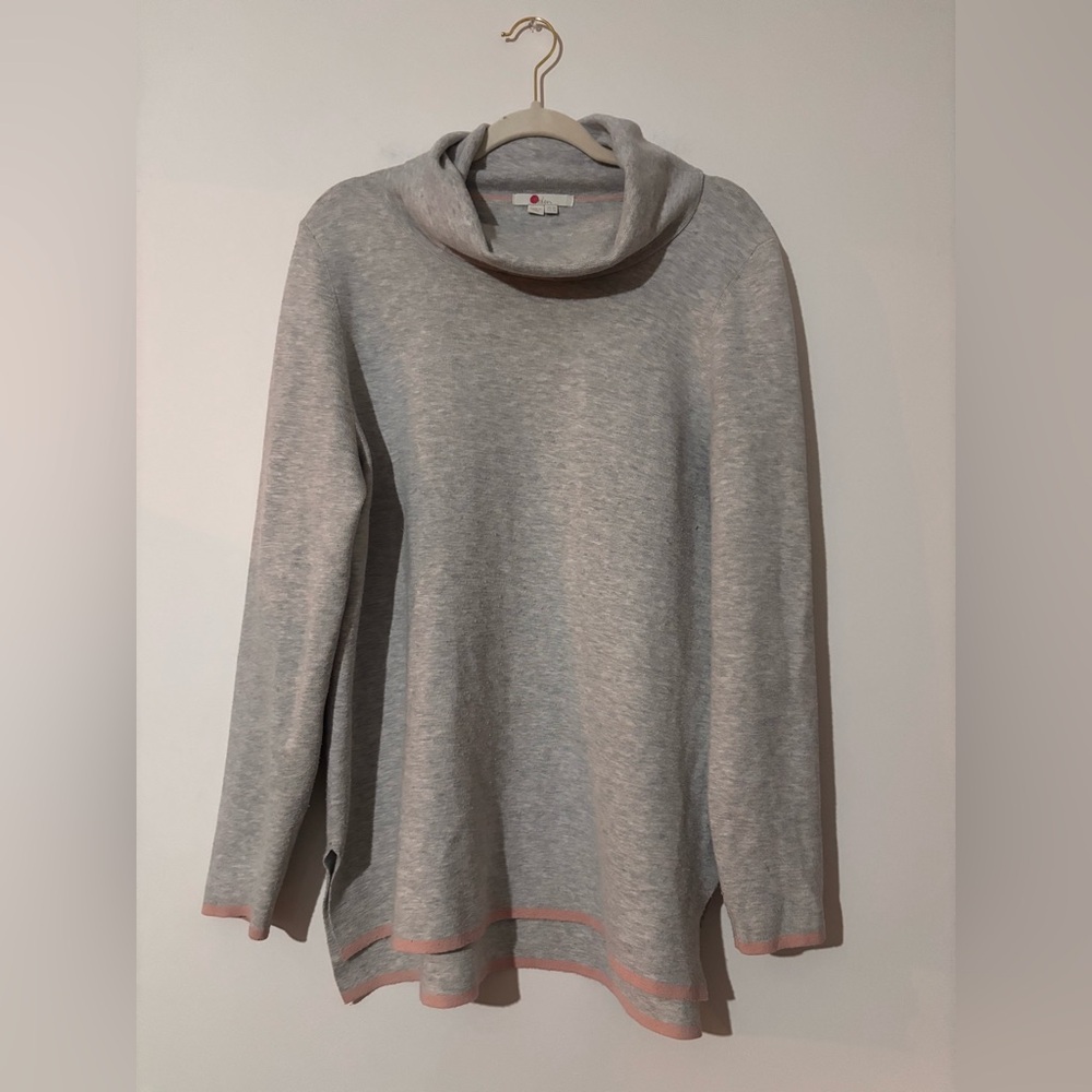 Boden Soft Gray and Pink Turtleneck Sweater